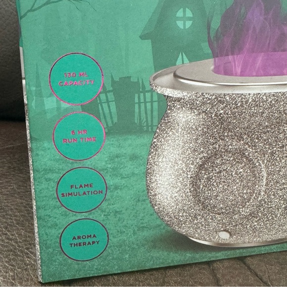 Mahli Flaming Cauldron Aroma Diffuser - Silver Glitter with Purple Flame NIB - Picture 2 of 8